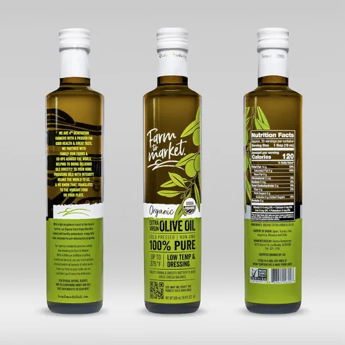Vista 2 de Farm To Market Aceite de oliva virgen extra 100% puro orgánico y sin OMG, prensado en frío, saludable, sin químicos cargado con antioxidantes