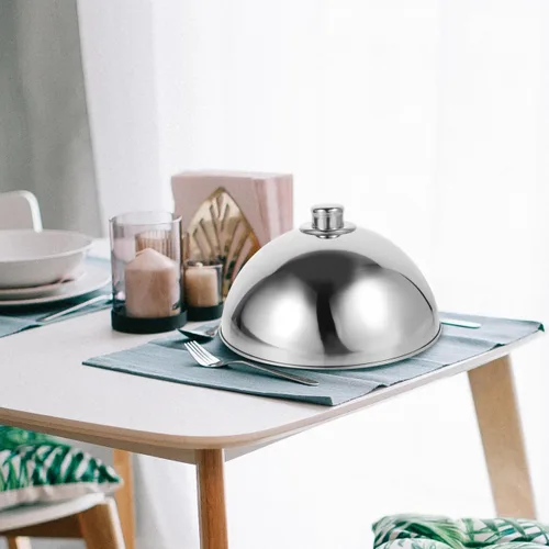 Vista 6 de Cabilock Cubierta de cúpula de alimentos de acero inoxidable de 10 pulgadas, cubierta plateada para protección de alimentos y prevención del polvo