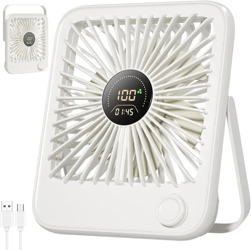 Vista 9 de Shintrend Ventilador de viaje portátil recargable, ventilador de escritorio USB con 100 velocidades de viento, ventilador pequeño con pantalla