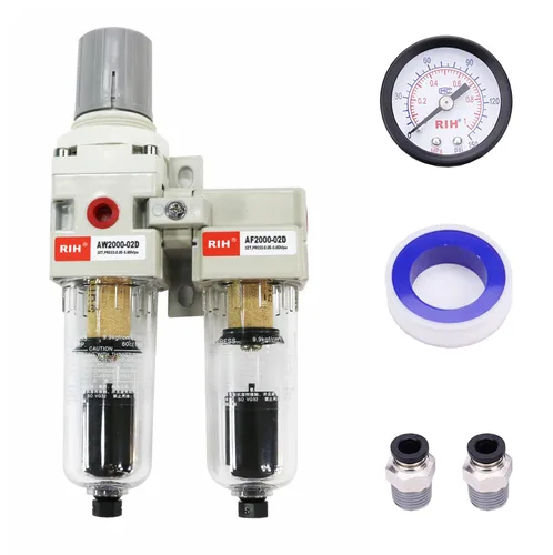 Vista 11 de RIH Sistema de secado de aire - Filtros de aire dobles NPT de 1/2 pulgada, filtro de partículas de 5 micras y regulador de presión de aire, calibre