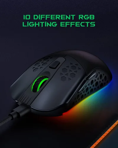 Vista 6 de Black Shark Mouse inalámbrico para juegos, mouse de computadora con cable de doble modo con 10000 DPI, panal reemplazablecarcasa sólida, 6 botones