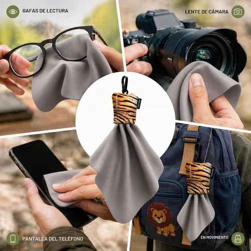 Vista 4 de SPUDZ Limpiador clásico de lentes de microfibra, bolsa con clip, lavable, para binoculares, visores, gafas, pantallas, clásico, camuflaje alpino