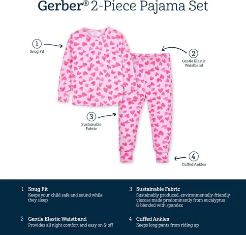 Vista 6 de Gerber Unisex Baby Toddler Buttery Soft 2-Piece Snug Fit Pajamas with Viscose Made from Eucalyptus