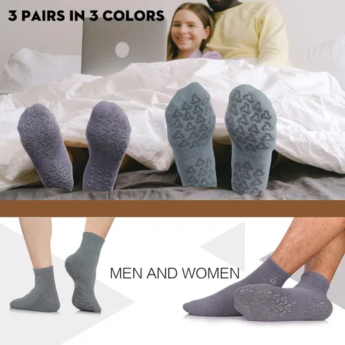 Vista 6 de Ozaiic Calcetines antideslizantes para yoga, entrenamiento en casa, Pure Barre, pilates, hospital, calcetines acolchados ideales para hombres
