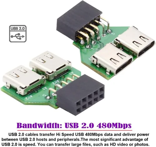 Vista 6 de Puertos duales USB 3.1 tipo C USB-C hembra a USB 2.0 placa madre 9pin 10pin adaptador de cabecera PCBA 480Mbps