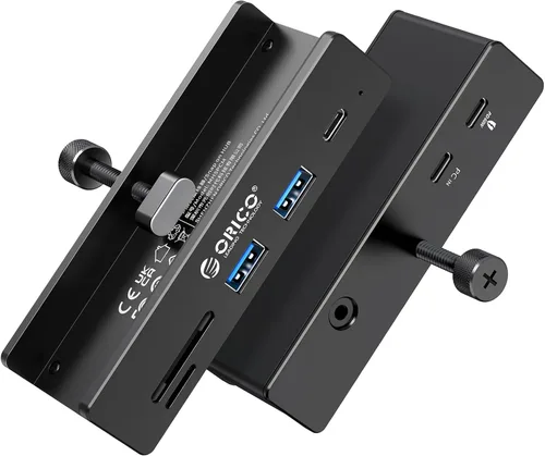 Vista 10 de ORICO Hub USB 3.2, Abrazadera USB Hub con puerto de fuente de alimentación adicional, extensor USB de 5 puertos de aluminio de 10 Gbps con 2 puertos