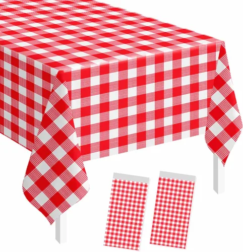 Vista 20 de SietDESEO - Paquete de 2 manteles a cuadros azul y blanco, 54 x 108 pulgadas, mantel premium desechable de plástico para picnic, diseño gingham