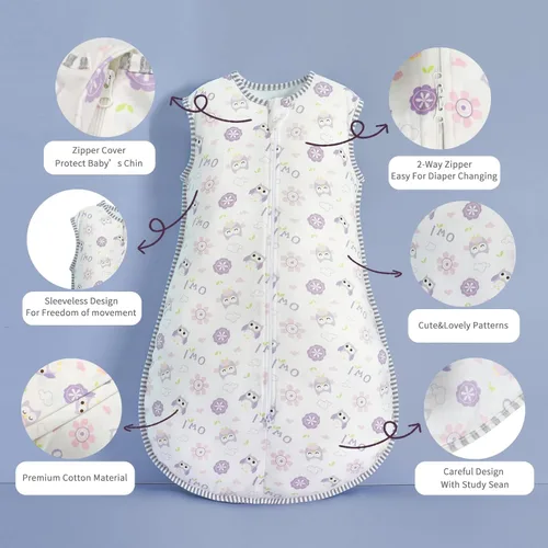 Vista 2 de insular Wearable Blanket 2 Pack Cotton Baby Sleep Sack with 2-Way Zipper for Boys Girls Unisex, 2 Pack