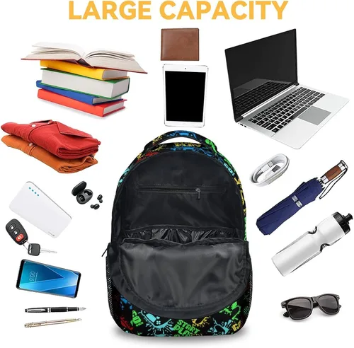 Vista 5 de Mercuryelf Mochila de juegos para niños y niñas, mochilas negras de 16 pulgadas para viajes escolares, bolsa ligera de moda para niños, Gamepad-1