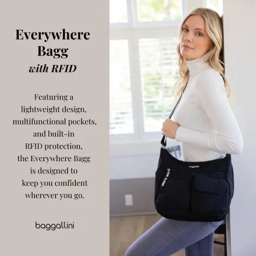 Vista 2 de Baggallini womens Everywhere Bagg Crossbody Women 11x9 Lightweight Nylon Hobo Water-resistant Travel Bag W/Rfid