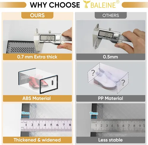Vista 5 de BALEINE - Paquete de 3 cajas apilables de almacenamiento de zapatos, adecuadas para talla 9, contenedores de almacenamiento de zapatos de plástico