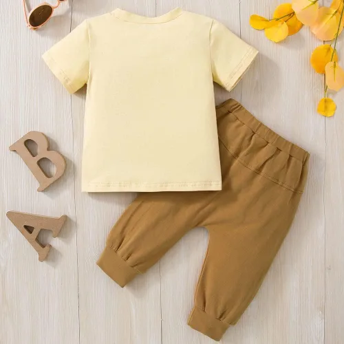 Vista 19 de Pudcoco Conjunto de camiseta de manga corta con letras y pantalones largos sólidos para el verano