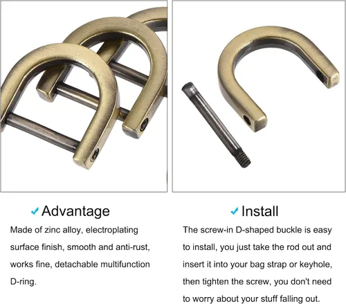 Vista 4 de METALLIXITY Metal D Rings Non-welded D-shaped Ring Buckles for DIY Keychains Card Holders Purse Tono Bronce