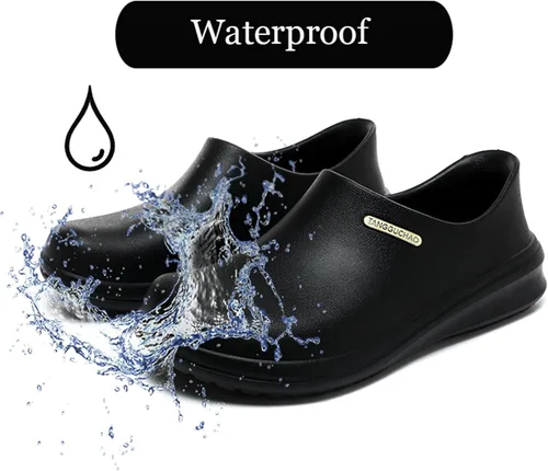 Vista 4 de Zapatos de chef antideslizantes para hombres y mujeres, resistentes al aceite, zapatos de trabajo impermeables con suela antideslizante de goma