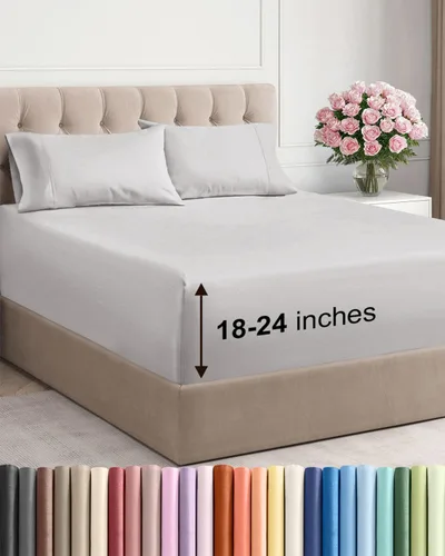 Vista 81 de Sábanas individuales de bolsillo extra profundo, sábanas transpirables y refrescantes de 3 piezas, juego de sábanas de lujo para hotel, suaves, sin