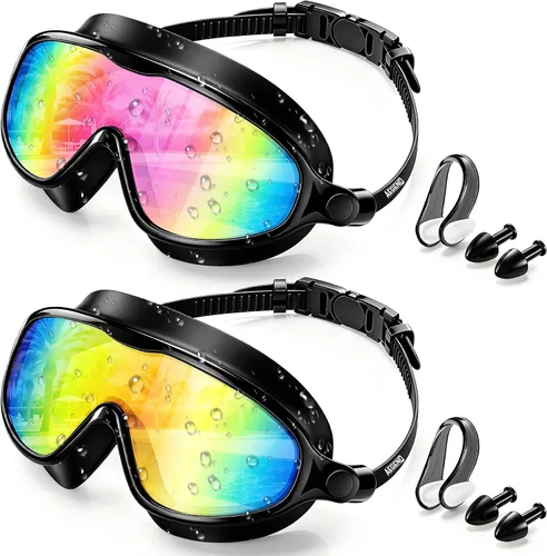 Vista 7 de Aegend Gafas de natación para adultos y jóvenes, paquete de 2 gafas de natación antivaho anti-UV para hombres y mujeres