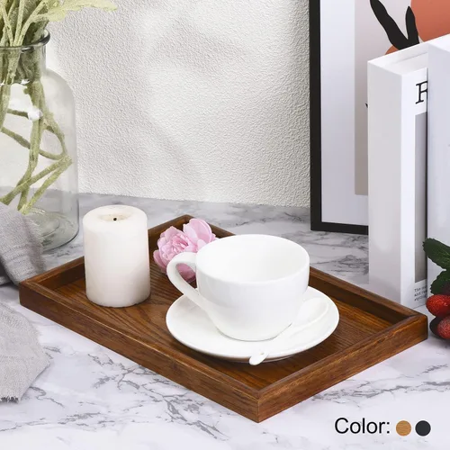 Vista 4 de PATIKIL Bandeja de madera para servir de 9 x 6 pulgadas, base exterior, bandeja decorativa rectangular para decoración del hogar, mesa de cocina