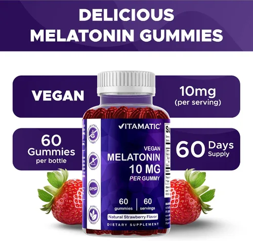 Vista 4 de Vitamatic Melatonina 10 mg por gomita – 60 porciones – 60 gomitas vegetarianas – Suplemento sin hábito