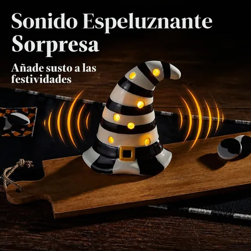 Vista 6 de Mud Pie - Sombrero de bruja iluminado para decoración de Halloween, estante