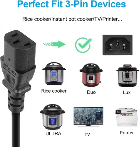 Vista 2 de Cable de alimentación compatible con olla a presión eléctrica Instant Pot, olla rápida de potencia, olla arrocera, máquina de leche de soja