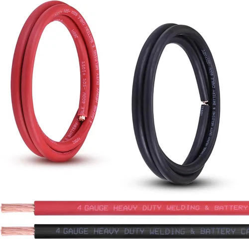 Vista 9 de Cable de batería calibre 1/0, 10 pies rojo + 10 pies negro, 1/0 AWG, alambre de cobre puro, cable de soldadura, para automotriz, batería, solar