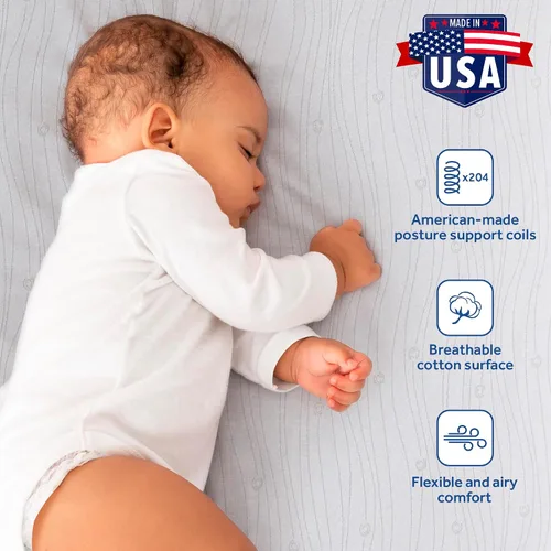 Vista 8 de Colchón de cuna Sealy Baby Flex Cool de 2 etapas transpirable con ajuste para cama de niño, funda de algodón transpirable y resistente al agua, 204