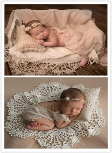 Vista 3 de Accesorios de fotografía para bebé, tapete de envoltura para recién nacido, almohada para sesión de fotos con alfombrilla de encaje para sesión