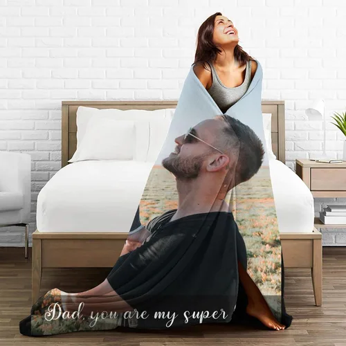 Vista 3 de Mantas personalizadas con fotos para mujeres y hombres, regalos de cumpleaños conmemorativos, manta personalizada de franela suave con mis propias