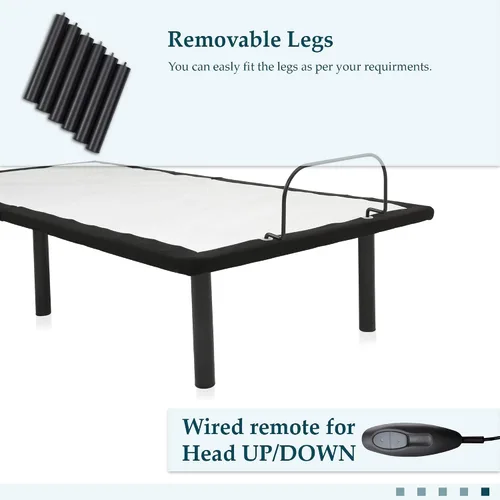 Vista 6 de Nutan Base de cama ajustable de 15 pulgadas con inclinación de cabeza, barra de retención de pie segura con ropa lateral decorativa, 6 barras