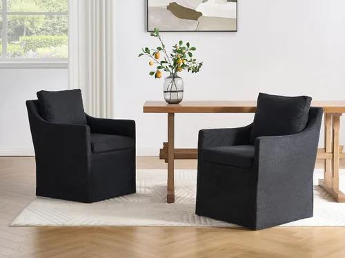 Vista 13 de Silla de comedor tapizada color beige, sillas modernas para cocina y comedor con brazos, cómoda silla de sofá de lino para sala de estar