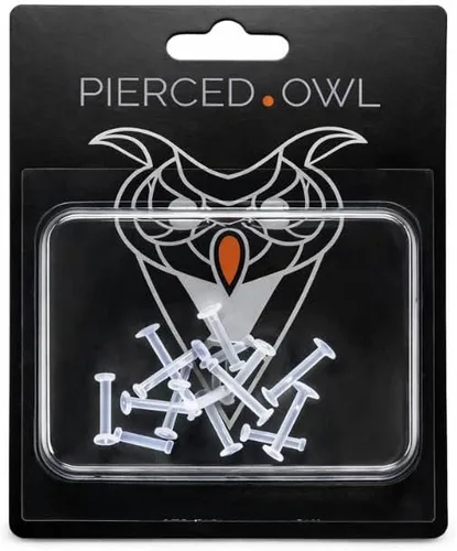 Vista 2 de Pierced Owl - Juego de 10 retenedores de piercing transparentes Bioflex de 14-16GA con parte superior plana de 3mm para labios, orejas y nariz