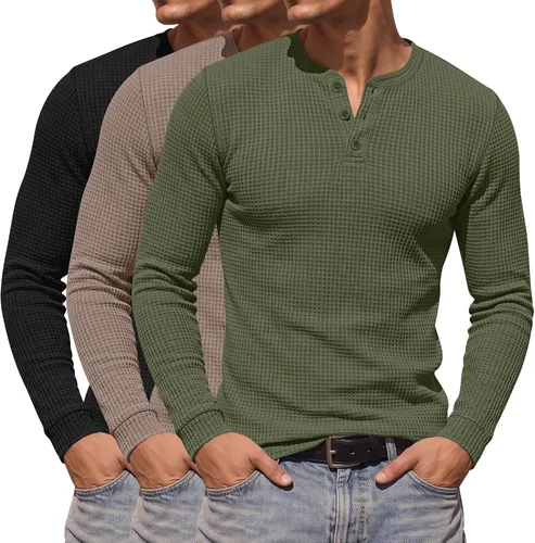 Vista 12 de Paquete de 3 camisas Henley de manga larga para hombre