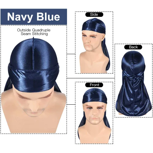 Vista 2 de Paquete de 3 piezas de durags sedosas para ondas de hombres, de regalo 1 gorra para marcar las ondas, talla única