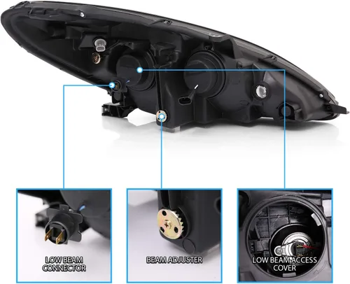 Vista 6 de AmeriLite - Faros delanteros de proyector de repuesto ultra brillantes con halo LED negro para Lexus ES 300/330, lado del pasajero y del conductor