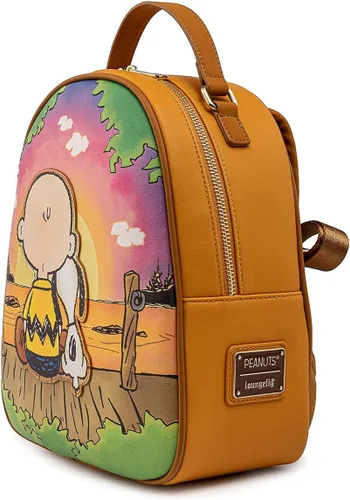 Vista 4 de Loungefly Peanuts Charlie and Snoopy Sunset - Bolso de hombro con doble correa para mujer, Multi