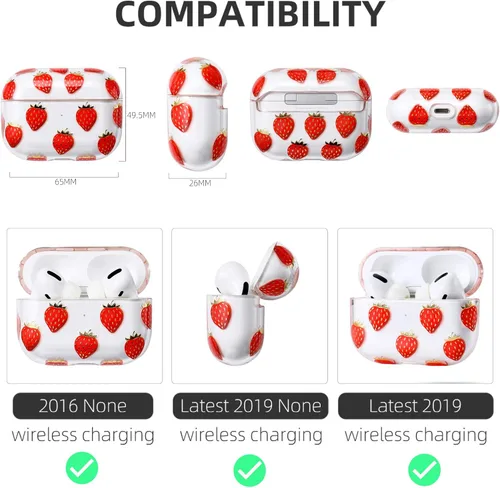 Vista 4 de AKABEILA Funda compatible con Apple Airpods Pro para mujer, transparente con diseños, policarbonato duro, a prueba de golpes [LED frontal visible]