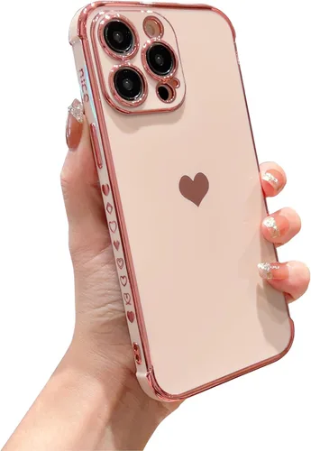 Vista 8 de DEFBSC Funda compatible con iPhone 15, con borde galvanizado, diseño de corazón con correa para la muñeca, protección completa de la cámara