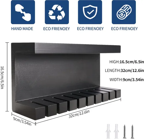 Vista 2 de Yamahiko Organizador de cinturón, colgador de pared con doble estantería, estante universal para hombres y mujeres, color negro