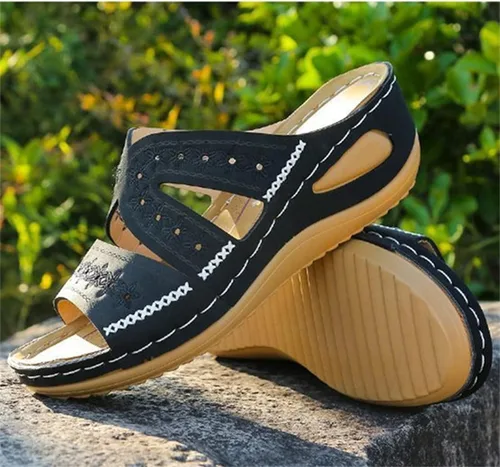 Vista 5 de Ladmiple Sandalias de moda para mujer, planas, cómodas, ortopédicas, para caminar, puntera abierta, soporte de arco, elegantes sandalias ortopédicas