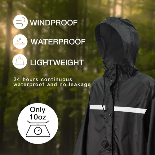 Vista 4 de LOOGU Chaqueta de lluvia con capucha, impermeable largo y ligero, poncho de lluvia de camuflaje impermeable para hombres