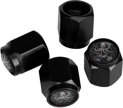 Vista 15 de Wolf - Tapones de válvula de neumático con bandera americana, tapas de válvula de neumático de aluminio negro, cubiertas universales