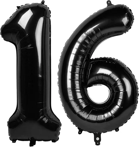 Vista 232 de Globos con números de 40 pulgadas, color negro, para decoraciones de cumpleaños de 10 a 100 años Jumbo 40In & Vibrant Color, With Hanging Holes