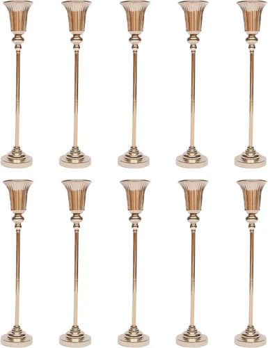 Vista 35 de Juego de 10 portavelas de metal dorado de 10.2 pulgadas de alto, florero, arreglo floral, candelabro, candelabro, portavelas para bodas, fiestas
