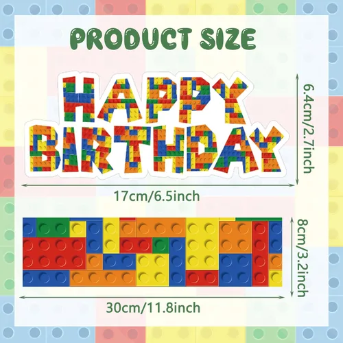 Vista 2 de Leinuosen 9 piezas de bloques de construcción para decoración de pasteles de feliz cumpleaños, bloques de construcción, suministros de construcción