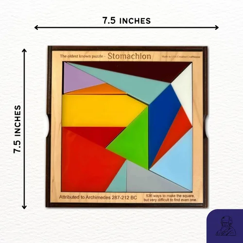 Vista 4 de Creative Crafthouse - Rompecabezas de estomacón para adultos, Arquímedes Acrylic tiles in a solid wood frame and tray. Rebuild the 7.5 inch square