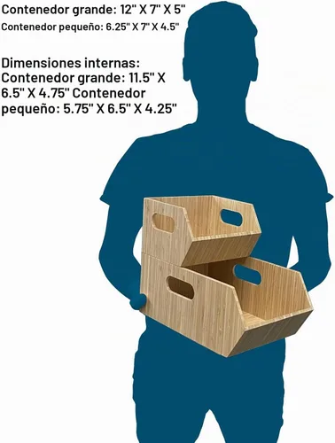 Vista 3 de MobileVision Contenedores de almacenamiento de bambú para despensa y armario de cocina, multiusos, juego apilable de 2 piezas para productos