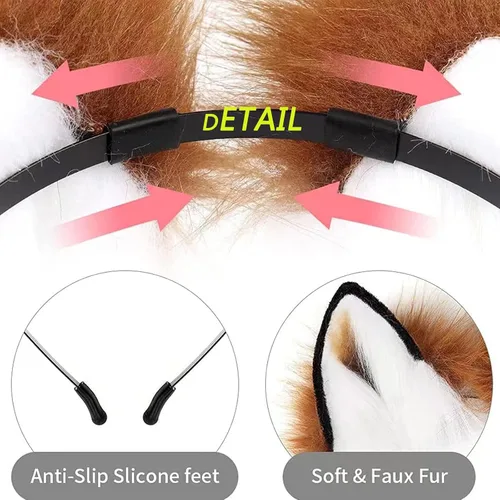 Vista 4 de Valpeak Orejas de zorro y cola Therian Tail Gear Orejas de lobo para niños, disfraz de zorro Therian Stuff esponjoso para niñas mayores de 1 año