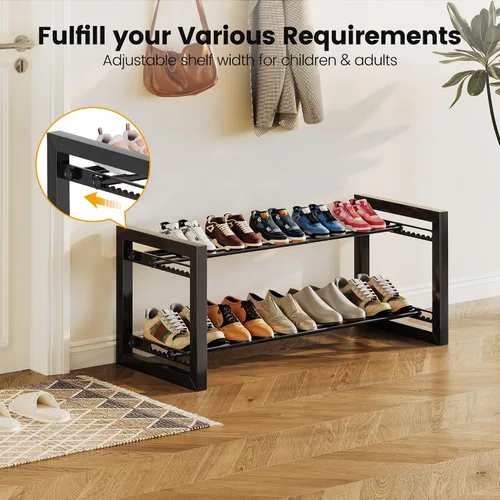 Vista 3 de Homeiju Zapatero expandible, estante de zapatos de metal de 2 niveles, soporte ajustable para zapatos, botas, tacones, organizador de zapatos de pie