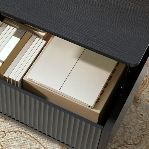 Vista 5 de LYNCOHOME Mesa de centro acanalada con compartimento oculto, mesas de centro elevables de madera, mesa central moderna para sala de estar, oficina