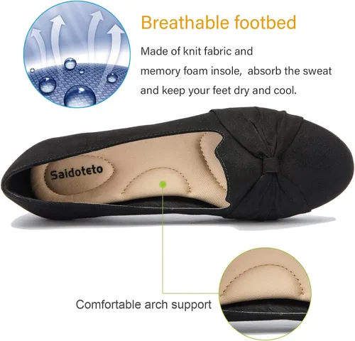 Vista 2 de Saidoteto Women's Ballet Flats, Comfortable Round Toe Slip On Classic Suede Office Dress Shoes for Work